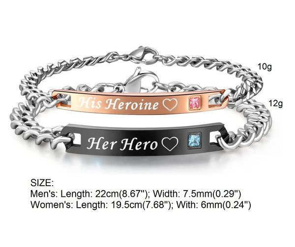 His & Hers Matching Set Hero and Heroine Couple Bracelets, Valentine, Anniversary, Wedding, Promise, Engagement Gift-Couple Bracelets-SunnyHouse Jewelry