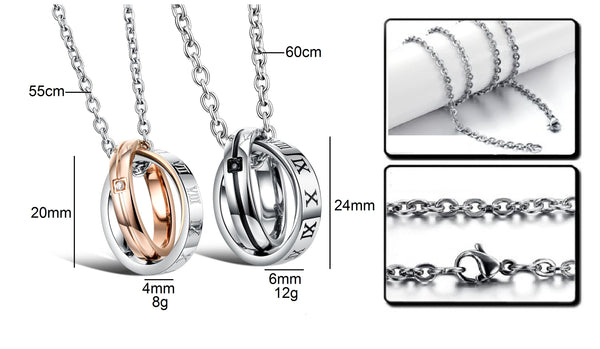 His & Hers Matching Set Titanium Stainless Steel Couple Rings Necklace Love Style-Couple Necklace-SunnyHouse Jewelry