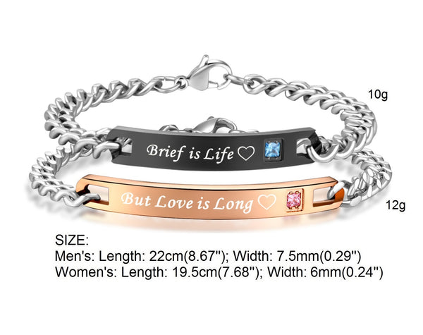 His & Hers Matching Set Brief Is Life but Love Is Long Couple Bracelets, Valentine, Anniversary, Wedding, Promise, Engagement Gift-Couple Bracelets-SunnyHouse Jewelry