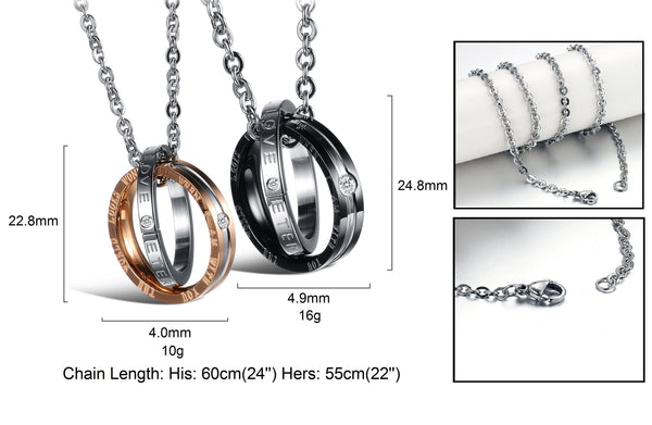 His & Hers Matching Set Titanium Stainless Steel Couple Ring Pendant Necklace Korean Love Style-Couple Necklace-SunnyHouse Jewelry