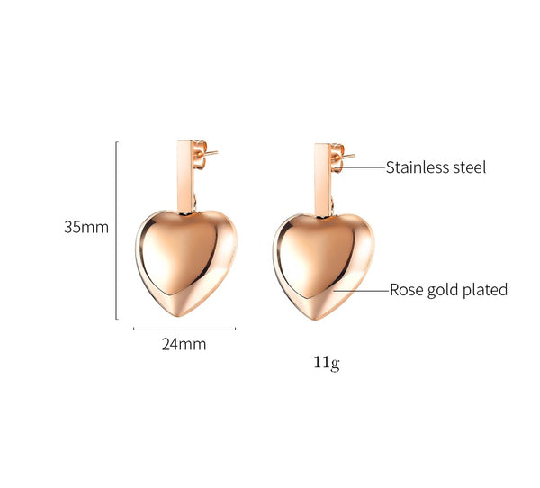 Women's Fashion Rose Gold Heart Earrings-Womens Earrings-SunnyHouse Jewelry