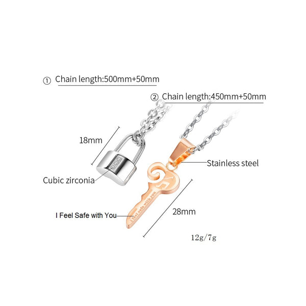 His & Hers Matching Set Key Lock I Feel Safe with You Couple Necklace Couple Jewelry Set-Couple Necklace-SunnyHouse Jewelry