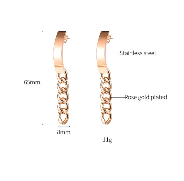 Women's Fashion Rose Gold Chain Drop Earrings-Womens Earrings-SunnyHouse Jewelry