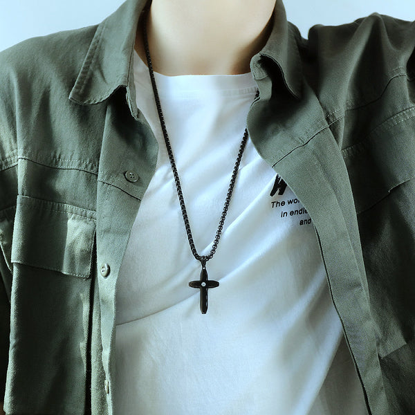 Men's Fashion Blinking Cross Pendant Necklace-Mens Pendant Necklace-SunnyHouse Jewelry