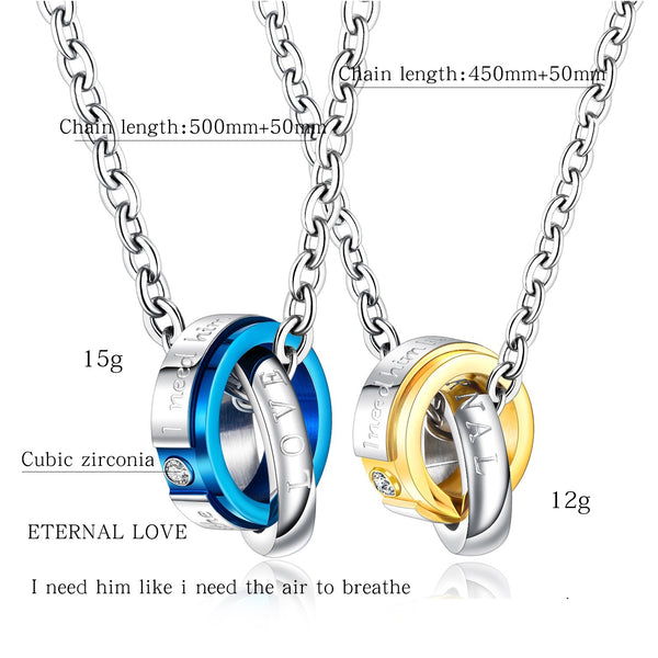 His & Hers Matching Set Valentine Ring Tag Pendant Necklace Couple Jewelry Set-Couple Necklace-SunnyHouse Jewelry