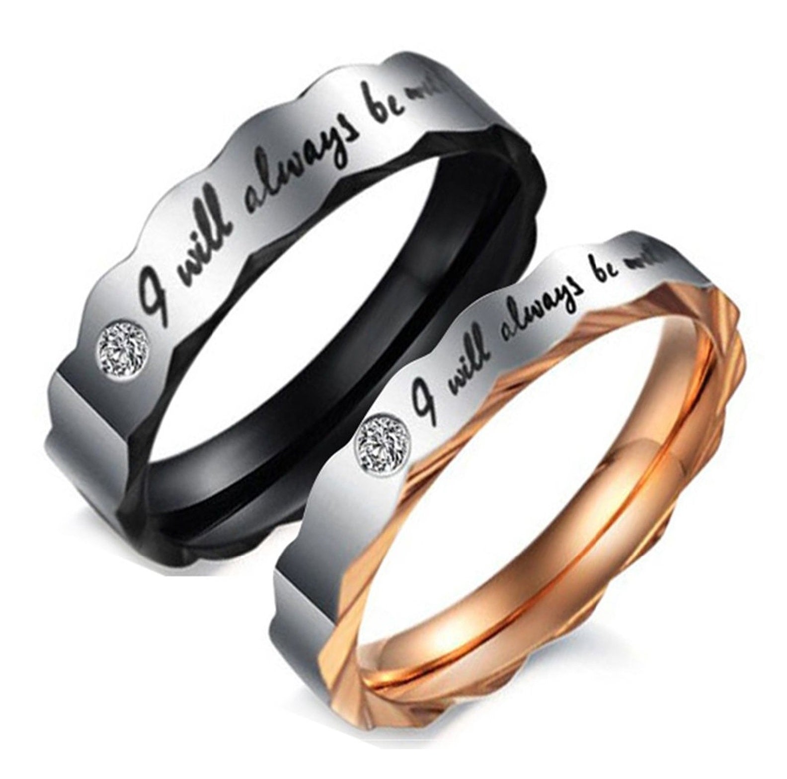 His & Hers Matching Set I Will Always Be with You Couple Rings, Wedding Band Set, Valentine, Anniversary, Wedding, Promise, Engagement Ring-Couple Rings-SunnyHouse Jewelry