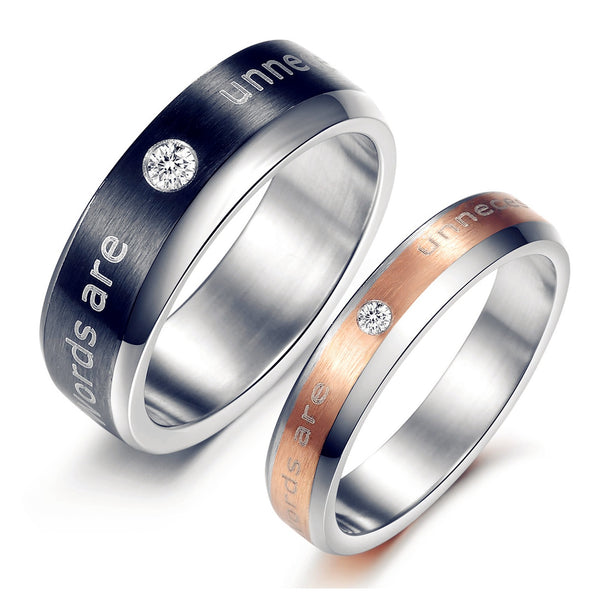 His & Hers Matching Set Words Unnecessary Couple Rings, Wedding Band Set, Valentine, Anniversary, Wedding, Promise, Engagement Ring-Couple Rings-SunnyHouse Jewelry