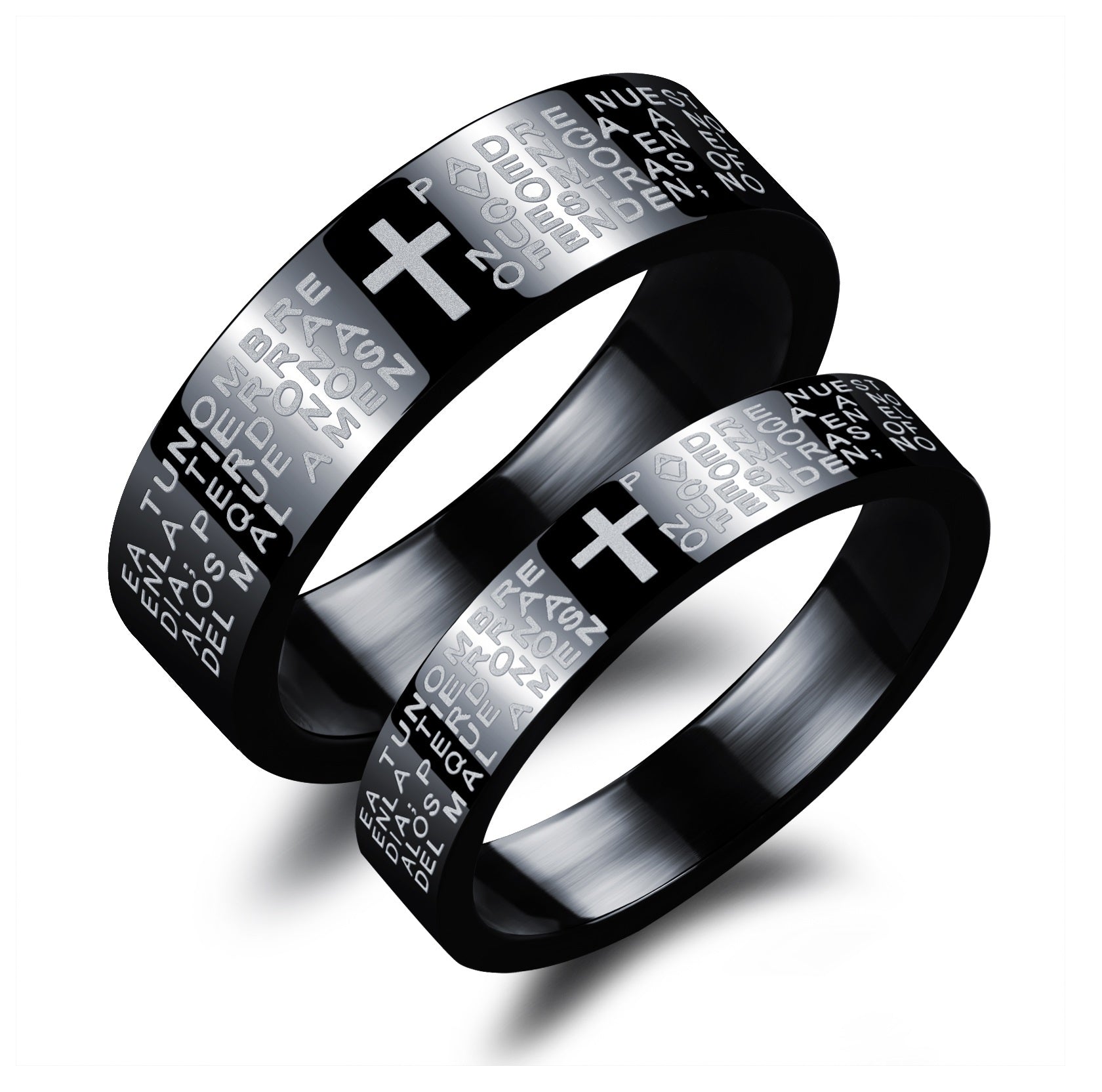 His & Hers Matching Set Bible Cross Couple Rings, Wedding Band Set, Valentine, Anniversary, Wedding, Promise, Engagement Ring-Couple Rings-SunnyHouse Jewelry