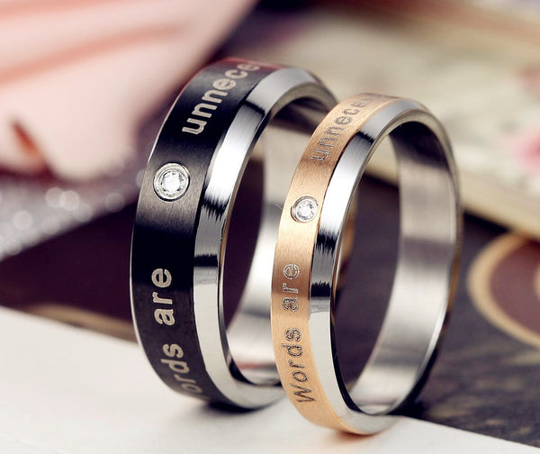 His & Hers Matching Set Words Unnecessary Couple Rings, Wedding Band Set, Valentine, Anniversary, Wedding, Promise, Engagement Ring-Couple Rings-SunnyHouse Jewelry