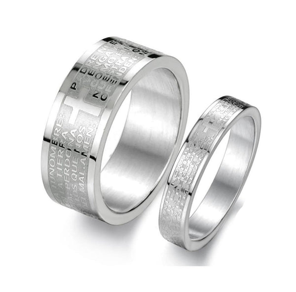 His & Hers Matching Set Bible Cross Couple Rings Wedding Band Set-Couple Rings-SunnyHouse Jewelry