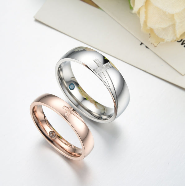 His & Hers Matching Set Cross Heart Couple Rings Wedding Band Set-Couple Rings-SunnyHouse Jewelry