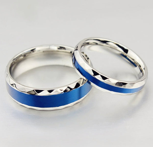 His & Hers Matching Set Blue Style Couple Rings, Wedding Band Set, Valentine, Anniversary, Wedding, Promise, Engagement Ring-Couple Rings-SunnyHouse Jewelry