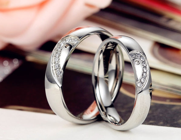 His & Hers Matching Set Heart with Heart Couple Rings Wedding Band Set-Couple Rings-SunnyHouse Jewelry