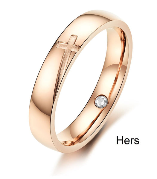 His & Hers Matching Set Cross Heart Couple Rings Wedding Band Set-Couple Rings-SunnyHouse Jewelry