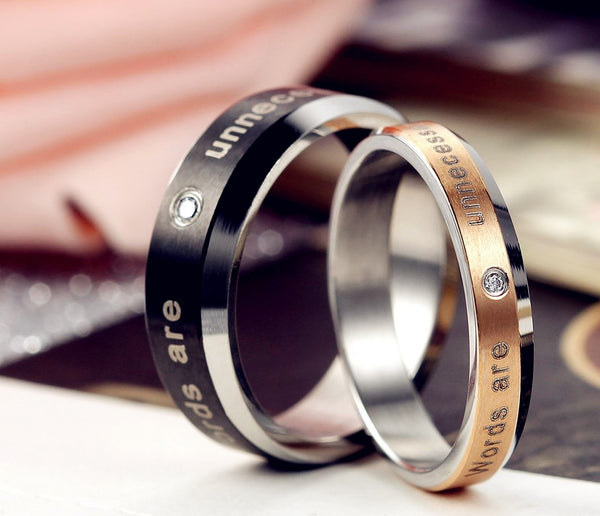 His & Hers Matching Set Words Unnecessary Couple Rings, Wedding Band Set, Valentine, Anniversary, Wedding, Promise, Engagement Ring-Couple Rings-SunnyHouse Jewelry