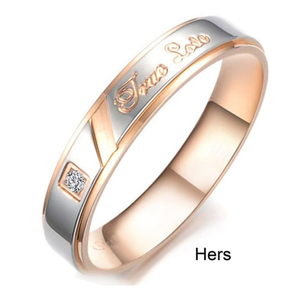 His & Hers Matching Set True Love Couple Rings, Wedding Band Set, Valentine, Anniversary, Wedding, Promise, Engagement Ring-Couple Rings-SunnyHouse Jewelry