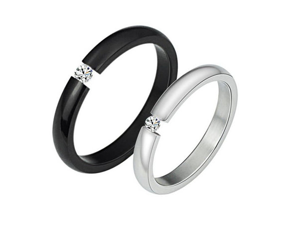 His & Hers Matching Set Simple Black and White Style Couple Rings, Wedding Band Set, Valentine, Anniversary, Wedding, Promise, Engagement Ring-Couple Rings-SunnyHouse Jewelry