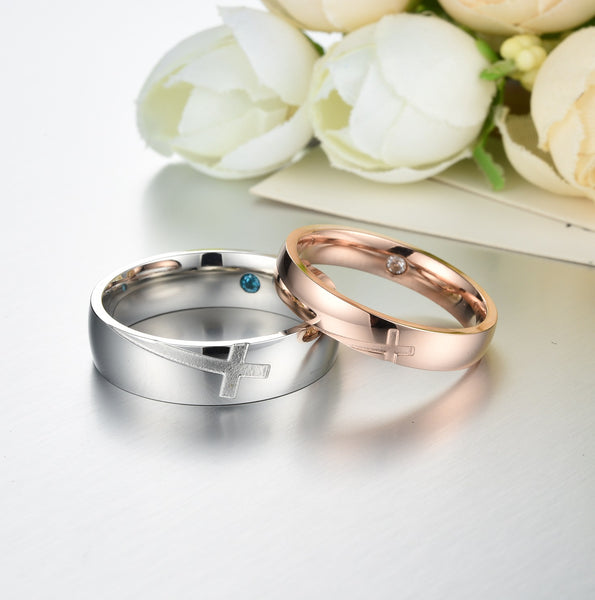 His & Hers Matching Set Cross Heart Couple Rings Wedding Band Set-Couple Rings-SunnyHouse Jewelry