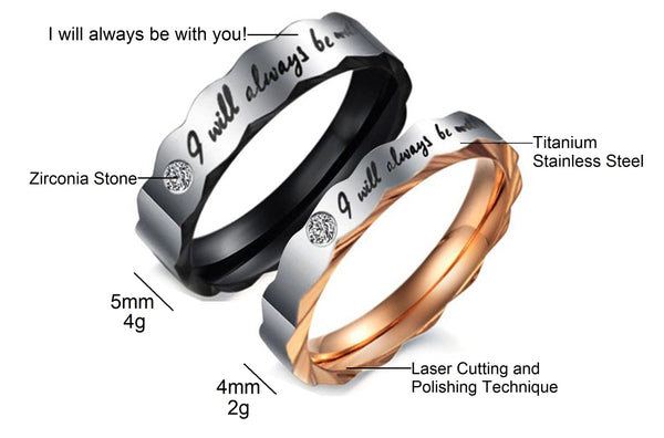 His & Hers Matching Set I Will Always Be with You Couple Rings, Wedding Band Set, Valentine, Anniversary, Wedding, Promise, Engagement Ring-Couple Rings-SunnyHouse Jewelry