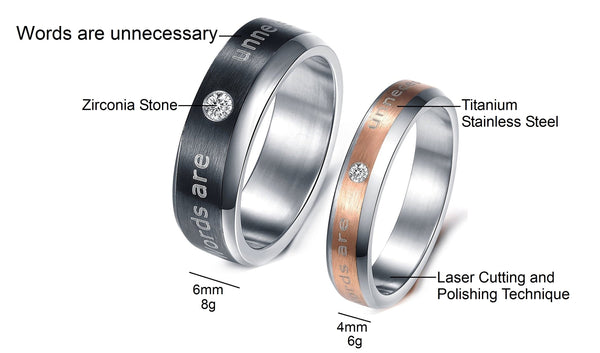 His & Hers Matching Set Words Unnecessary Couple Rings, Wedding Band Set, Valentine, Anniversary, Wedding, Promise, Engagement Ring-Couple Rings-SunnyHouse Jewelry