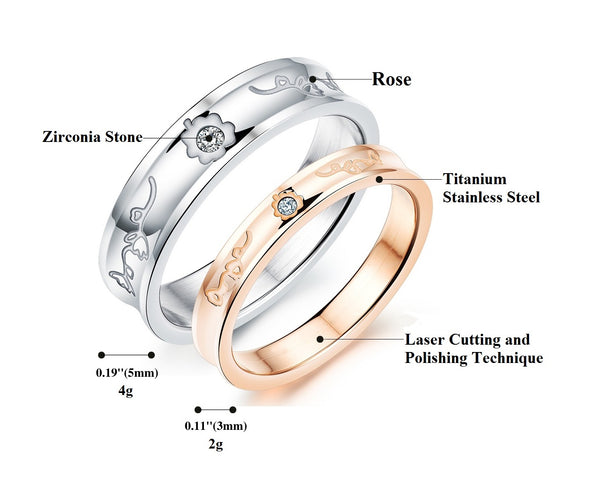 His & Hers Matching Set Couple Rose Couple Rings, Wedding Band Set, Valentine, Anniversary, Wedding, Promise, Engagement Ring-Couple Rings-SunnyHouse Jewelry