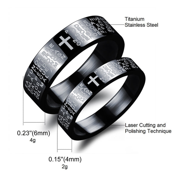 His & Hers Matching Set Bible Cross Couple Rings, Wedding Band Set, Valentine, Anniversary, Wedding, Promise, Engagement Ring-Couple Rings-SunnyHouse Jewelry