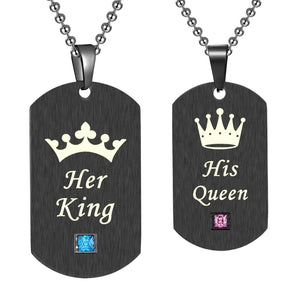 His & Hers Matching Set Her King His Queen Tag Pendant Necklace Couple Jewelry Set-Couple Necklace-SunnyHouse Jewelry