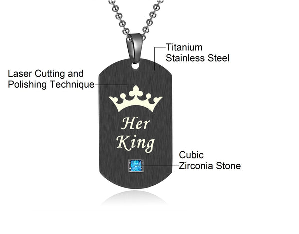 His & Hers Matching Set Her King His Queen Tag Pendant Necklace Couple Jewelry Set-Couple Necklace-SunnyHouse Jewelry