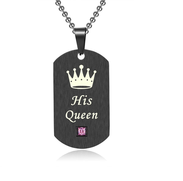 His & Hers Matching Set Her King His Queen Tag Pendant Necklace Couple Jewelry Set-Couple Necklace-SunnyHouse Jewelry