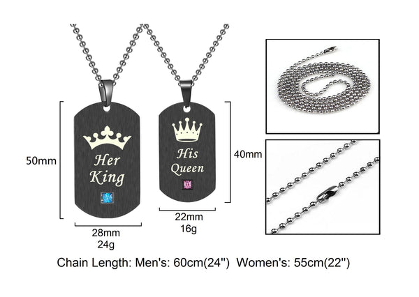 His & Hers Matching Set Her King His Queen Tag Pendant Necklace Couple Jewelry Set-Couple Necklace-SunnyHouse Jewelry